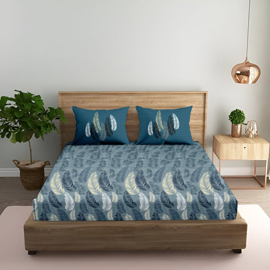 Oak & Lily King Size Bedsheet – Vintage Petal Teal | 100% Cotton | 2 Pillow Covers | European Quality