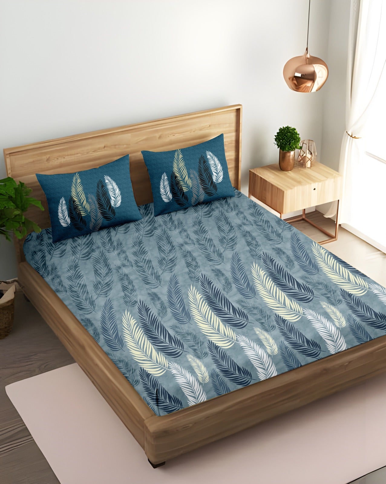 Oak & Lily King Size Bedsheet – Vintage Petal Teal | 100% Cotton | 2 Pillow Covers | European Quality