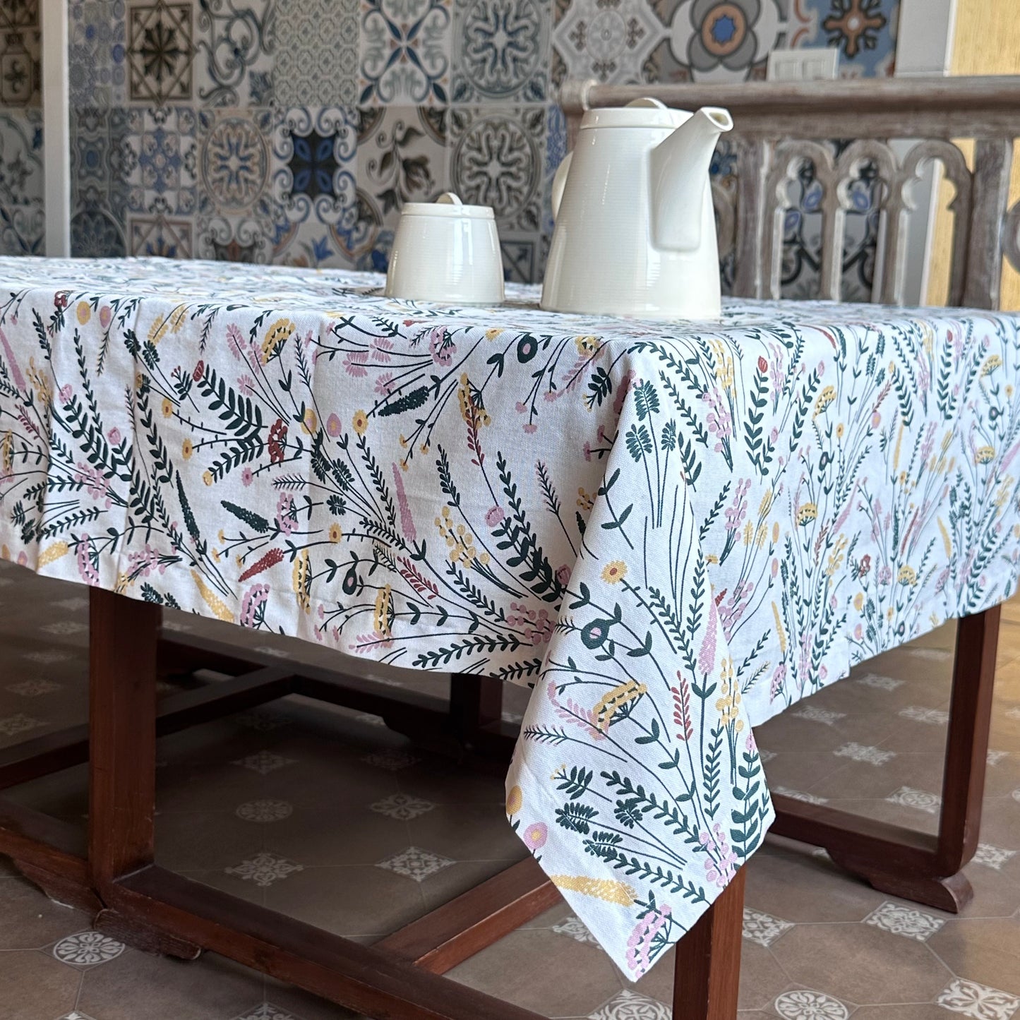 Oak & Lily Table Cloth – Colourful Multi Floral Print | 100% Cotton | Anti-Slip | Premium European Quality