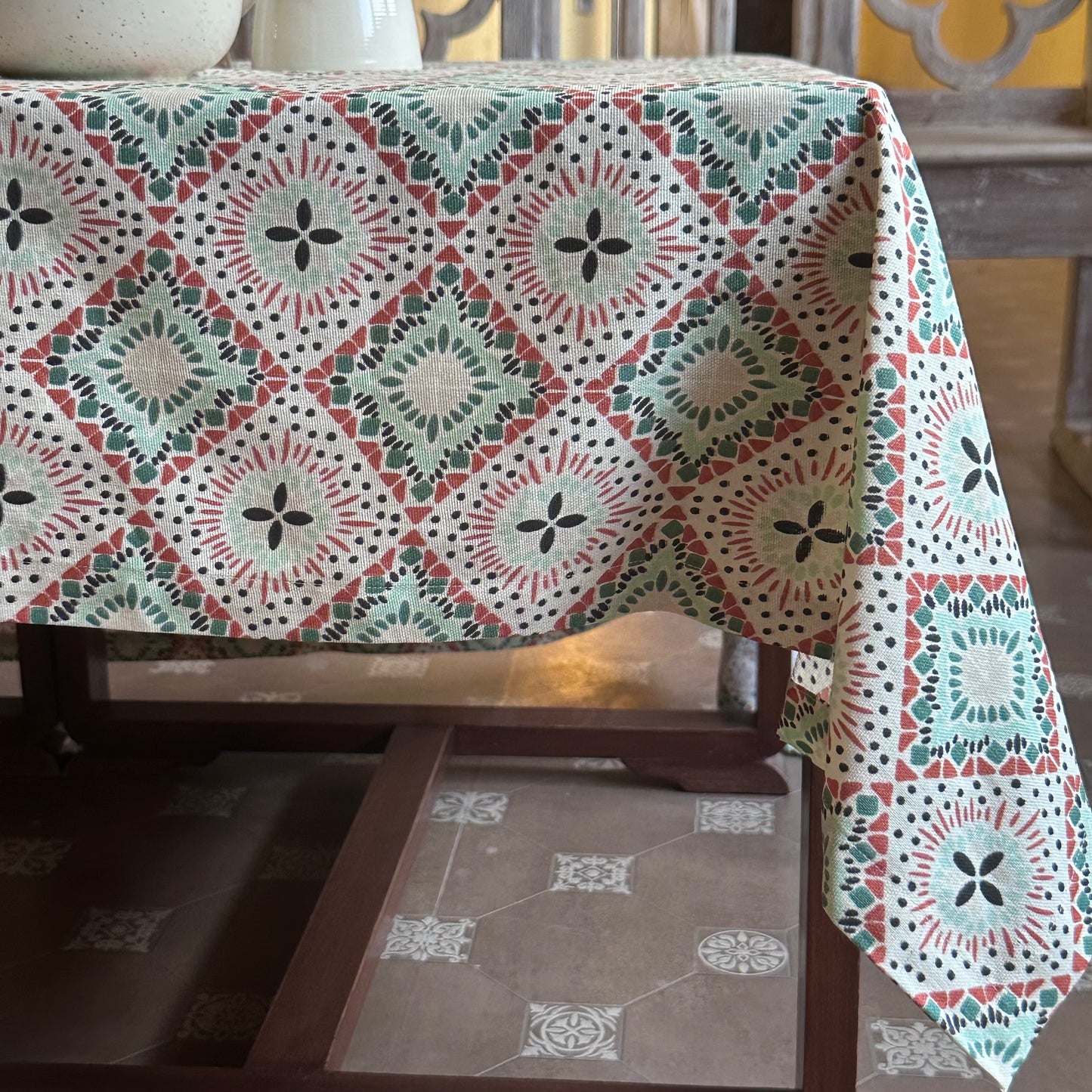 Oak & Lily Table Cloth – Multicolour Ethnic Print | 100% Cotton | Anti-Slip | Premium European Quality