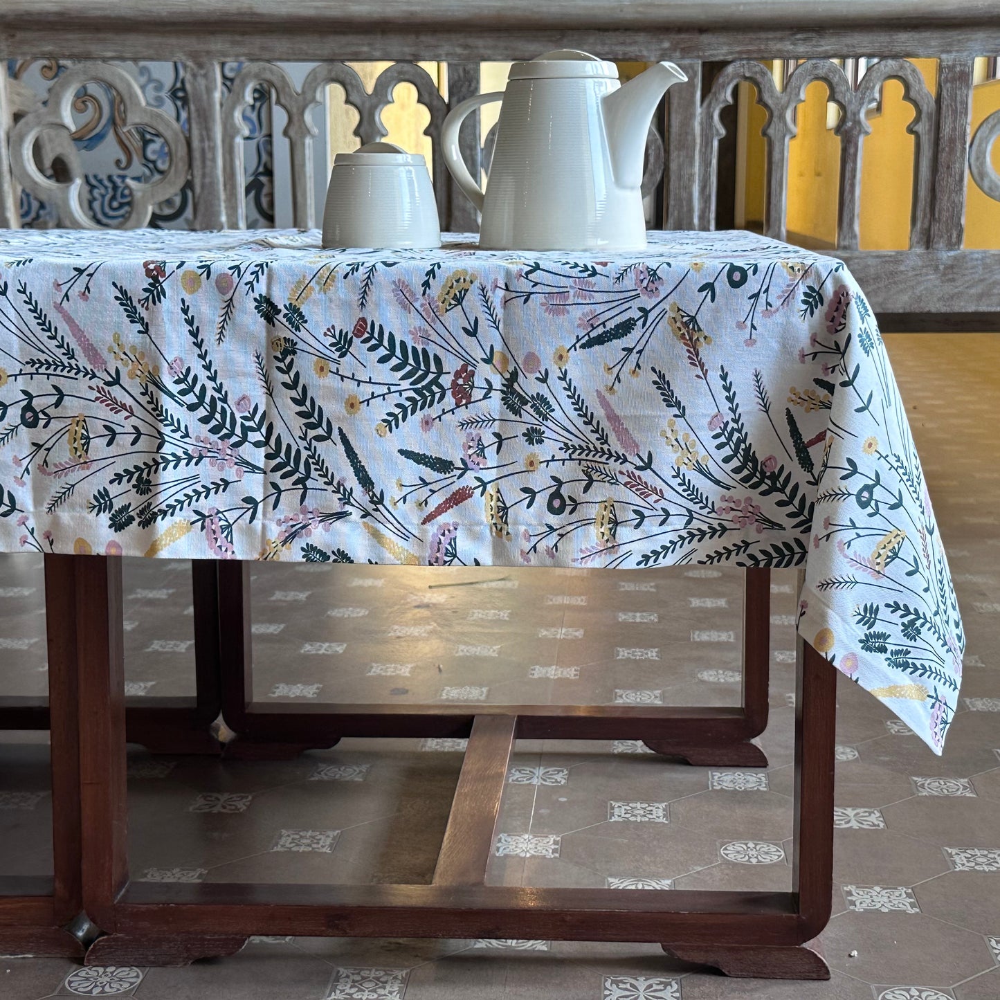 Oak & Lily Table Cloth – Colourful Multi Floral Print | 100% Cotton | Anti-Slip | Premium European Quality