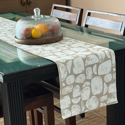 Beige & Ivory Abstract Print Table Runner