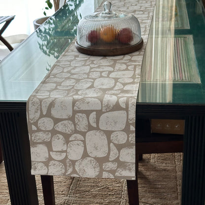 Beige & Ivory Abstract Print Table Runner