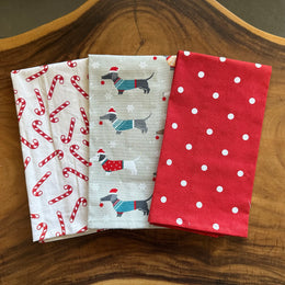 Oak & Lily Kitchen Towels – Christmas Joy Stick, Polka Dots & Dog Prints | Set of 3 | 100% Cotton | European Quality | Super Absorbent &amp; Anti-Bacterial