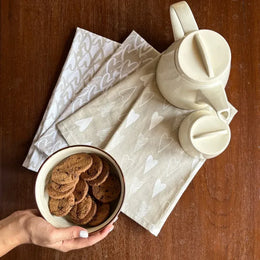 Ivory & Beige Heart Print Kitchen Napkins | Set of 3