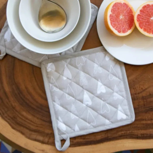 Ivory & Beige Heart Print Pot Holders | Set of 2