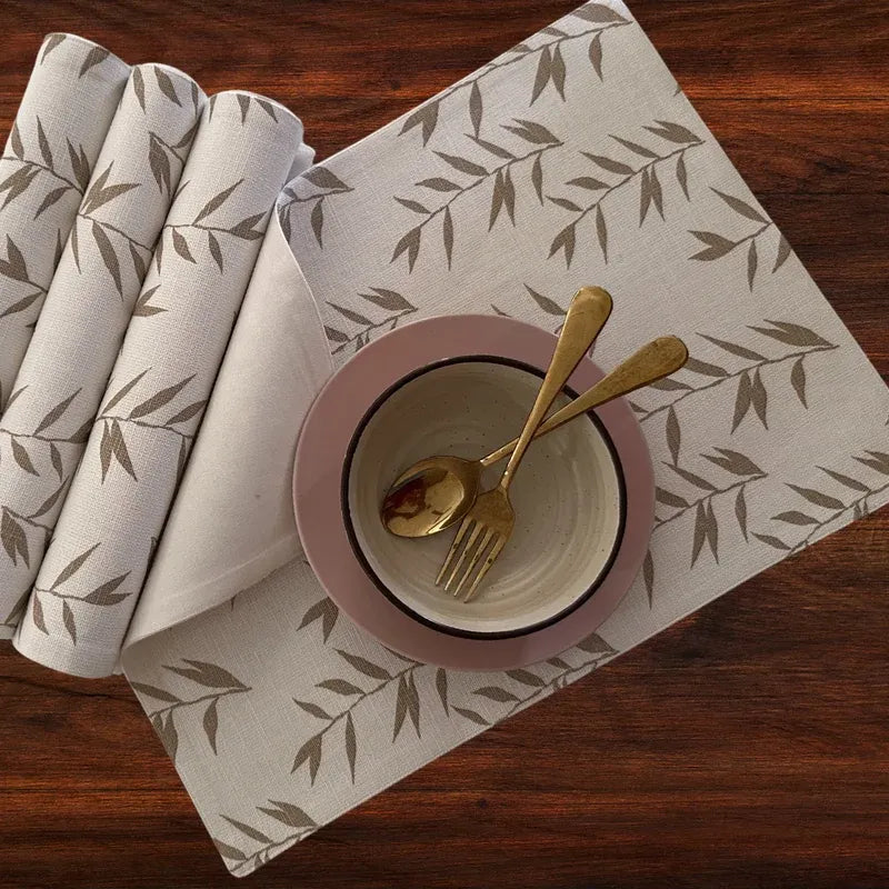Oak & Lily Placemats – Ivory & Beige Leaf Print  | 100% Cotton | Heat Resistant | Premium European Quality