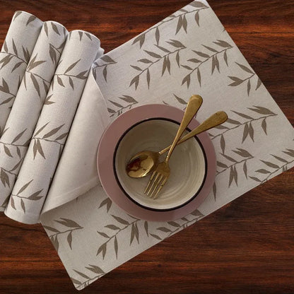Oak & Lily Placemats – Ivory & Beige Leaf Print  | 100% Cotton | Heat Resistant | Premium European Quality