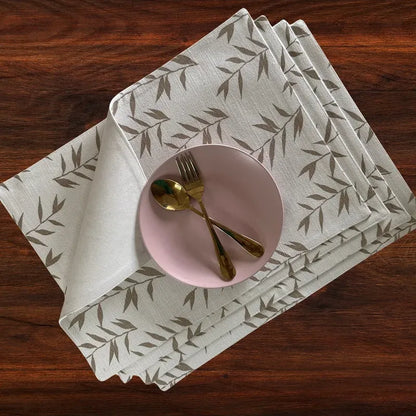 Oak & Lily Placemats – Ivory & Beige Leaf Print  | 100% Cotton | Heat Resistant | Premium European Quality