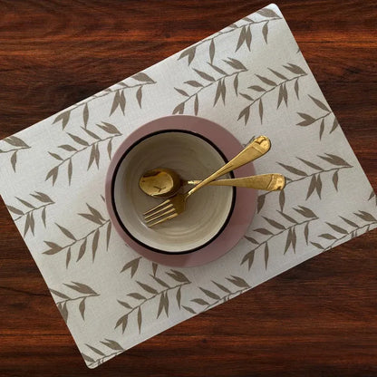 Oak & Lily Placemats – Ivory & Beige Leaf Print  | 100% Cotton | Heat Resistant | Premium European Quality