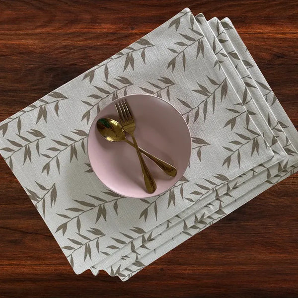 Oak & Lily Placemats – Ivory & Beige Leaf Print  | 100% Cotton | Heat Resistant | Premium European Quality