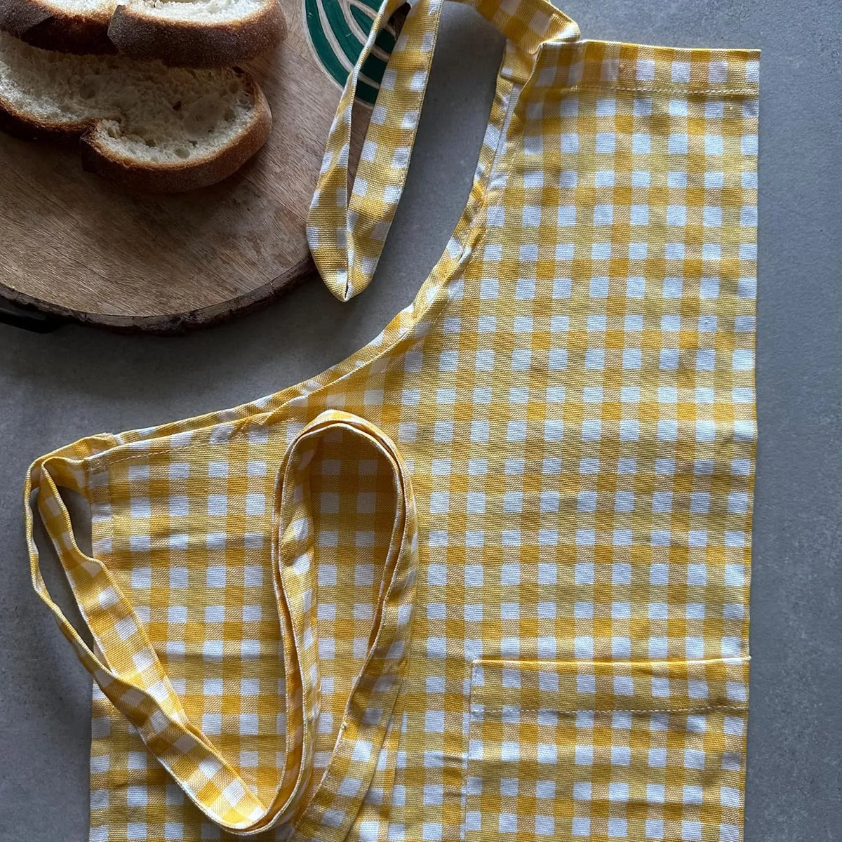 Yellow Check Print Kitchen Linen Set | Apron with Kitchen Napkins & Pot Holder