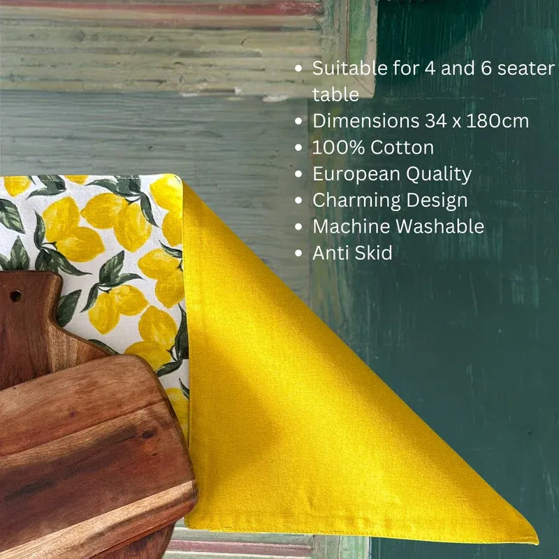 Yellow Lemon and Green Leaf Print Table Runner & Placemats Set