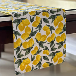 Yellow Lemon and Green Leaf Print Table Runner & Placemats Set