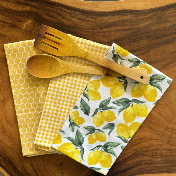 Lemon Yellow Print Kitchen Napkins | Set of 3