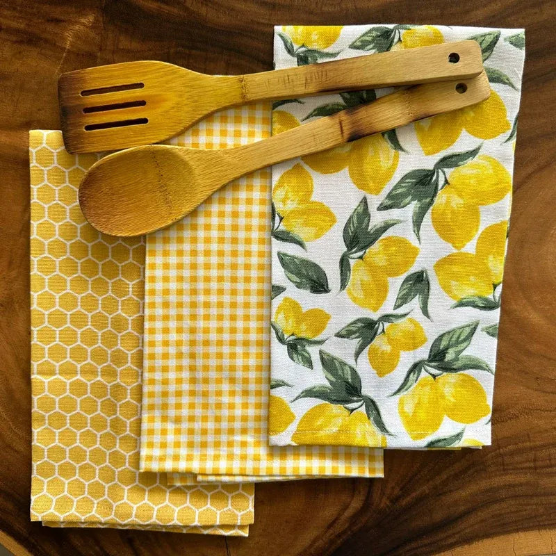 Lemon Yellow Print Kitchen Napkins | Set of 3