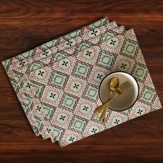 Oak & Lily Placemats – Multicolour Ethnic Print |  100% Cotton | Heat Resistant | Premium European Quality