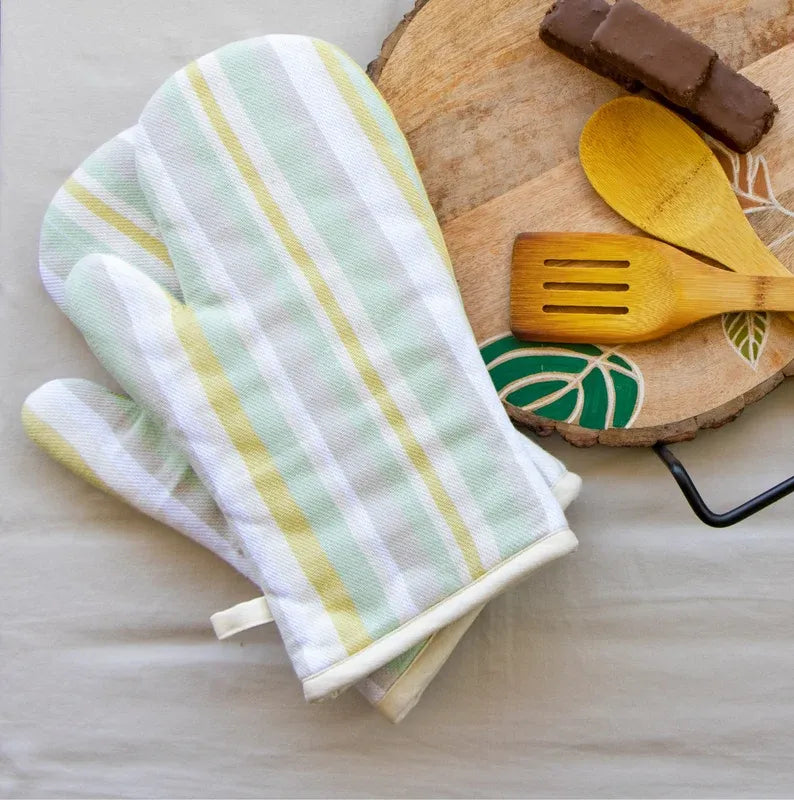 Multicolor Stripe Print Oven Mittens | Set of 2