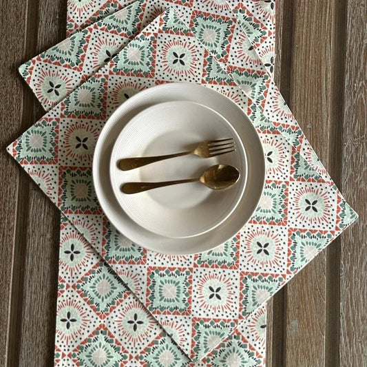 Multicolour Ethnic Print Table Runner & Placemats Set