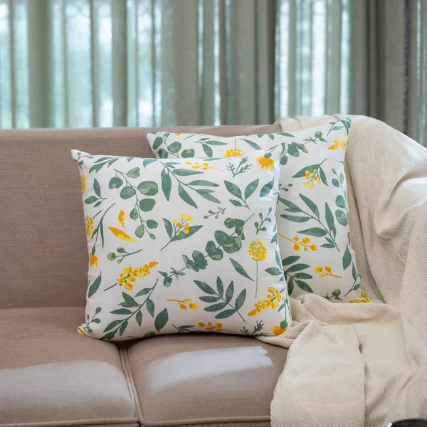 Oak & Lily Green Leaves Cotton Cushion Cover | 100% Pure Cotton | Soft, Durable & Washable | European Quality