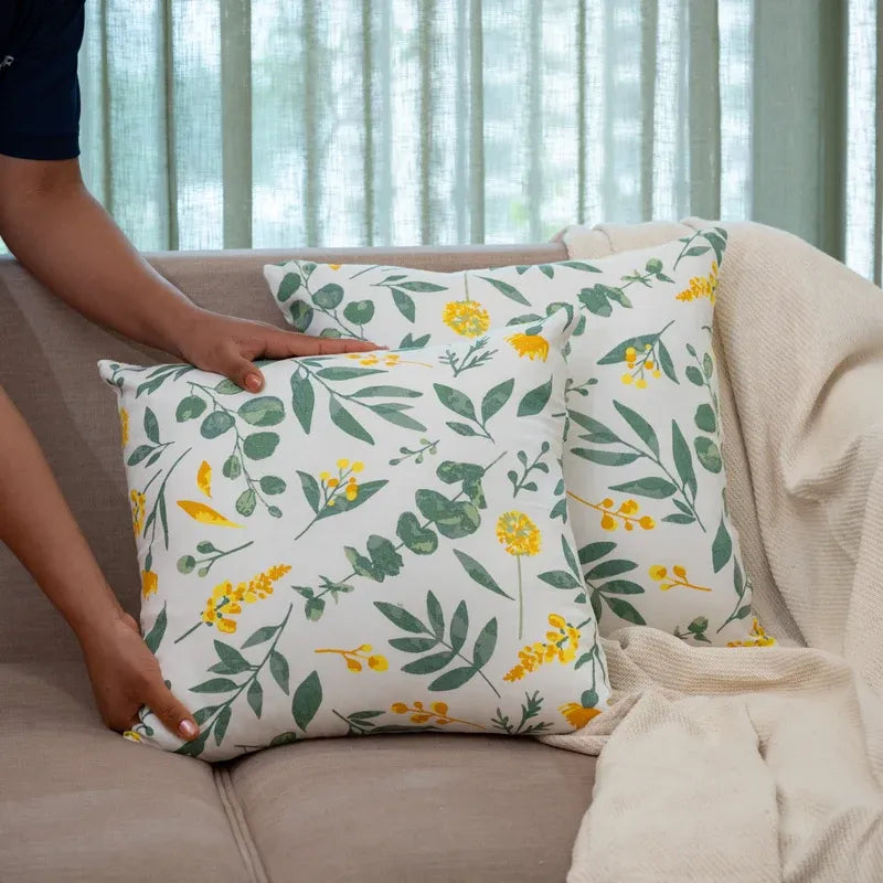 Oak & Lily Green Leaves Cotton Cushion Cover | 100% Pure Cotton | Soft, Durable & Washable | European Quality