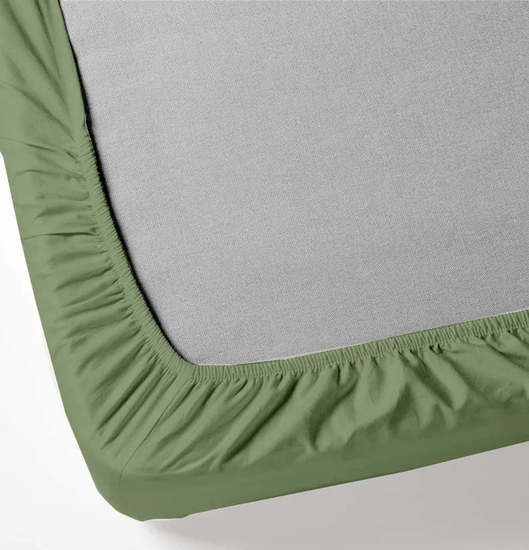 Oak & Lily King Size Elastic Fitted Bedsheet – Solid Olive Green | 300 TC | 100% Cotton | 2 Pillow Covers | Soft, Breathable, European Quality