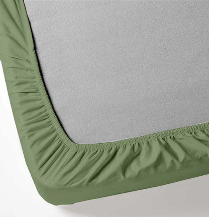 Oak & Lily King Size Elastic Fitted Bedsheet – Solid Olive Green | 300 TC | 100% Cotton | 2 Pillow Covers | Soft, Breathable, European Quality