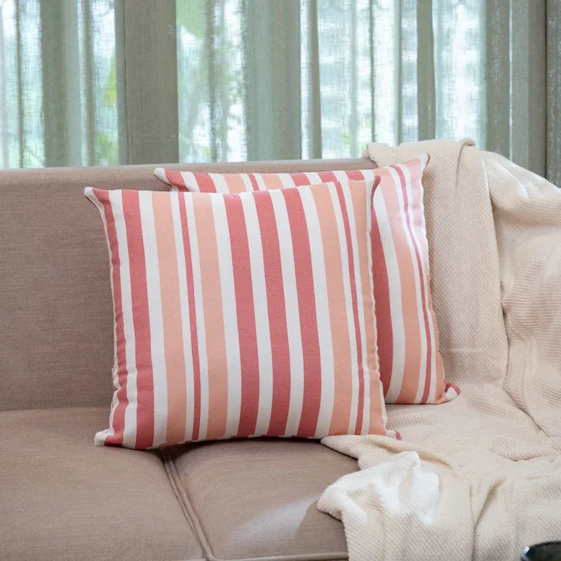 Oak & Lily Pink Stripe Cotton Cushion Cover | 100% Pure Cotton | Washable | Elegant & Soft | Premium European Quality
