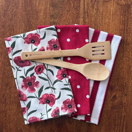 Red Poppy Flower Print Kitchen Napkins | Set of 3