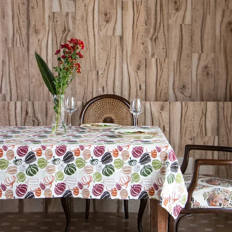 Oak & Lily Table Cloth – Pumpkin Multicolour Print | 100% Cotton | Anti-Slip | Premium European Quality | 4-Seater Dining Table Cover