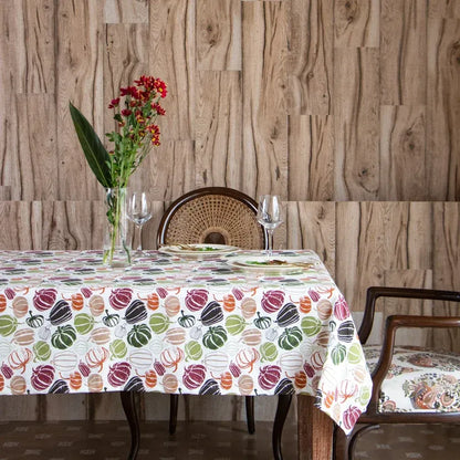 Oak & Lily Table Cloth – Pumpkin Multicolour Print | 100% Cotton | Anti-Slip | Premium European Quality | 4-Seater Dining Table Cover