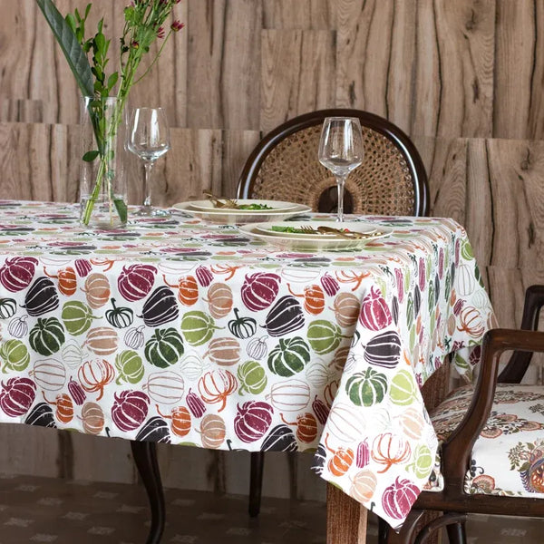 Oak & Lily Table Cloth – Pumpkin Multicolour Print | 100% Cotton | Anti-Slip | Premium European Quality | 4-Seater Dining Table Cover