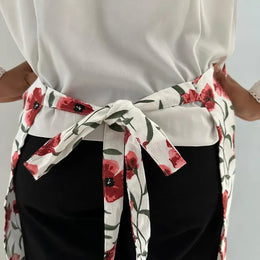 Red Poppy Flower Print Kitchen Linen Set | Apron with Kitchen Napkins & Pot Holder
