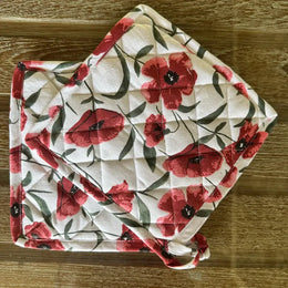 Red Poppy Flower Print Kitchen Linen Set | Apron with Kitchen Napkins & Pot Holder