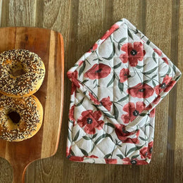 Red Poppy Flower Print Kitchen Linen Set | Apron with Kitchen Napkins & Pot Holder