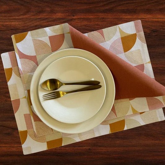 Oak & Lily Placemats – Rust Abstract Print | 100% Cotton | Heat Resistant | Premium European Quality