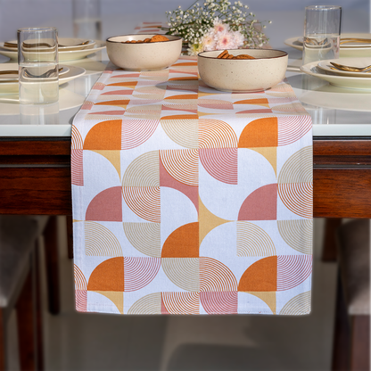 Oak & Lily Table Runner – Rust & Mustard Abstract Geometric Print | 100% Cotton | Premium European Quality