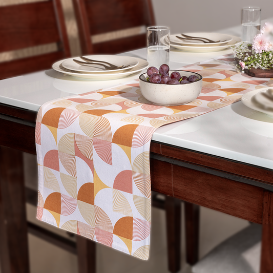 Oak & Lily Table Runner – Rust & Mustard Abstract Geometric Print | 100% Cotton | Premium European Quality