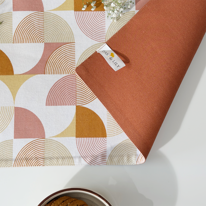 Oak & Lily Table Runner – Rust & Mustard Abstract Geometric Print | 100% Cotton | Premium European Quality
