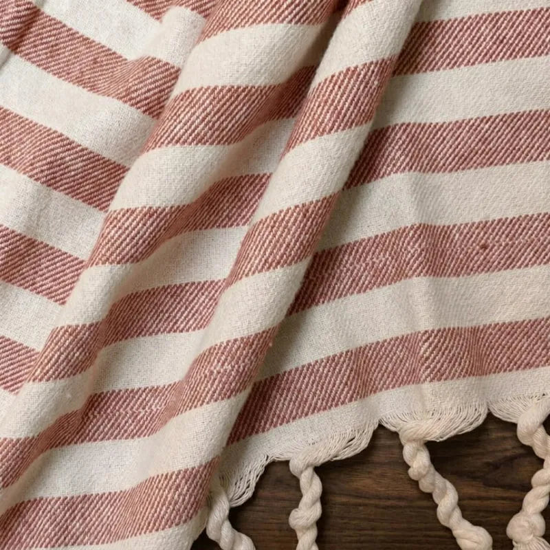 Oak & Lily 100% Cotton Sofa Throw Blanket (50x60 Inches) – Soft & Breathable Decorative Throw | Lightweight for Sofa, Bed & Travel | Rust Stripe