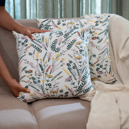 Oak & Lily Multi Colour Floral Cotton Cushion Cover | 100% Pure Cotton | Washable | Vibrant & Elegant | Premium European Quality