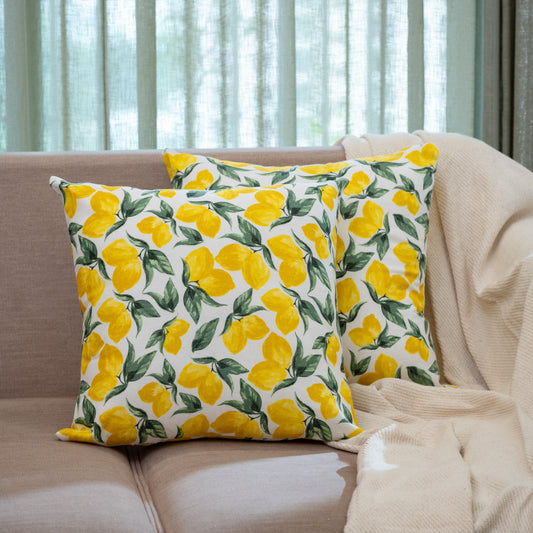 Oak & Lily Lemon Yellow Cotton Cushion Cover | 100% Pure Cotton | Vibrant & Washable | European Quality
