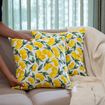 Oak & Lily Lemon Yellow Cotton Cushion Cover | 100% Pure Cotton | Vibrant & Washable | European Quality