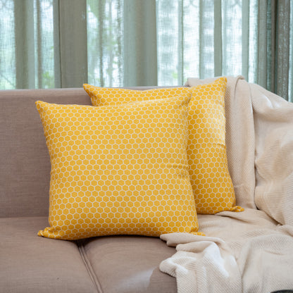 Oak & Lily Yellow Check Cotton Cushion Cover |  100% Pure Cotton | Soft, Bright & Washable | Premium European Quality