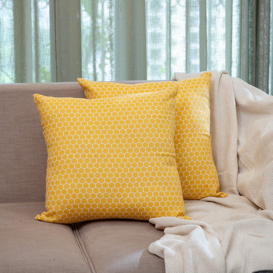 Oak & Lily Yellow Check Cotton Cushion Cover |  100% Pure Cotton | Soft, Bright & Washable | Premium European Quality