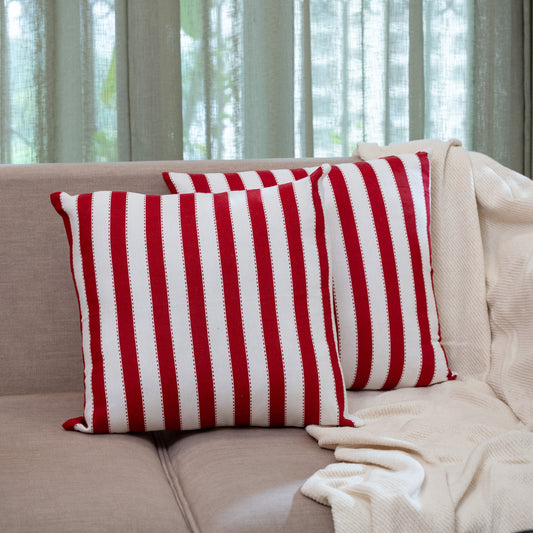 Oak & Lily Red Stripe Cotton Cushion Cover | 100% Pure Cotton | Bold & Washable | Premium European Quality