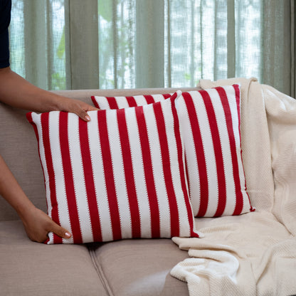 Oak & Lily Red Stripe Cotton Cushion Cover | 100% Pure Cotton | Bold & Washable | Premium European Quality