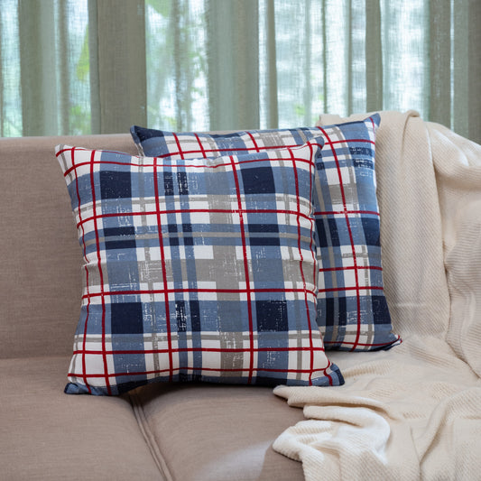 Oak & Lily Blue Check Cotton Cushion Cover | 100% Pure Cotton | Soft, Durable & Washable | European Quality
