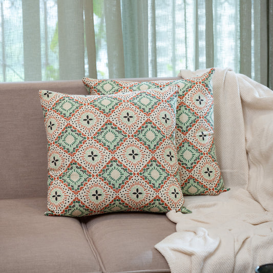 Oak & Lily Bogimmia Multicolour Ethnic Print Cotton Cushion Cover | 100% Pure Cotton | Soft, Durable & Washable | European Quality