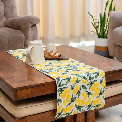 Oak & Lily Table Runner – Yellow & Green Lemon Print | 100% Cotton | Premium European Quality